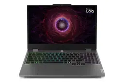 نمای رو به روی لپ تاپ LOQ 15ARP9 لنوو با نمایشگر روشن و نمایش لوگو