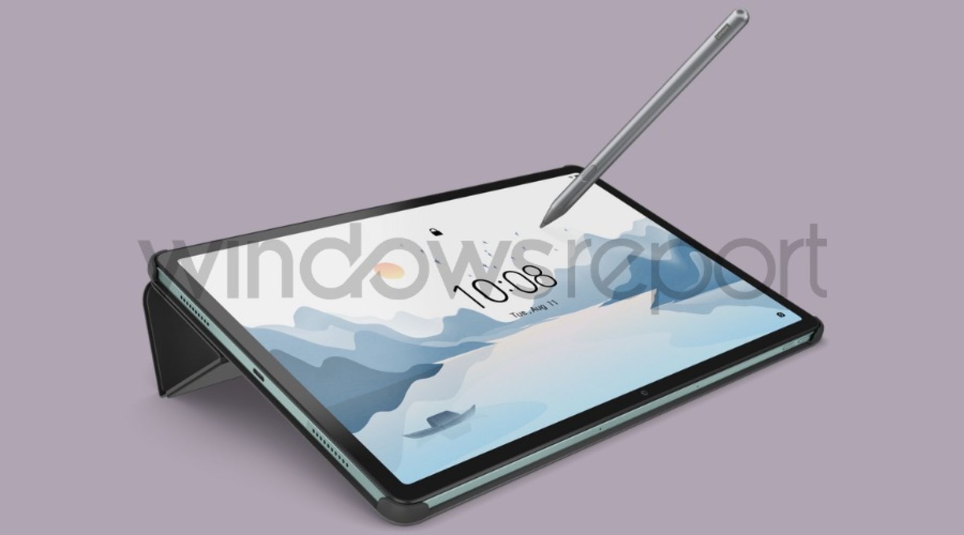 تبلت لنوو Tab P12 قرار گرفته داخل کاور محافظ و قلم از نمای جلو و جانبی