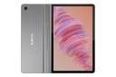 نمای کلی تبلت تب پلاس لنوو / Lenovo Tab Plus با نمایشگر روشن و نمایش لوگو و دوربین پنل پشت