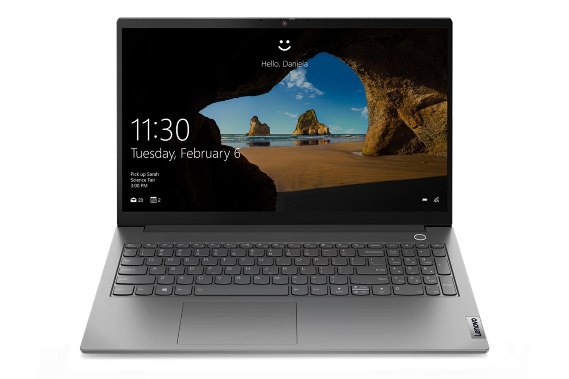 نمای رو به روی لپ تاپ ThinkBook 15 G2 ITL لنوو با نمایشگر روشن و نمایش لبه جلو