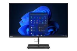 نمای رو به روی کامپیوتر همه کاره ThinkCentre neo 30a 27 لنوو با نمایشگر روشن و نمایش پایه