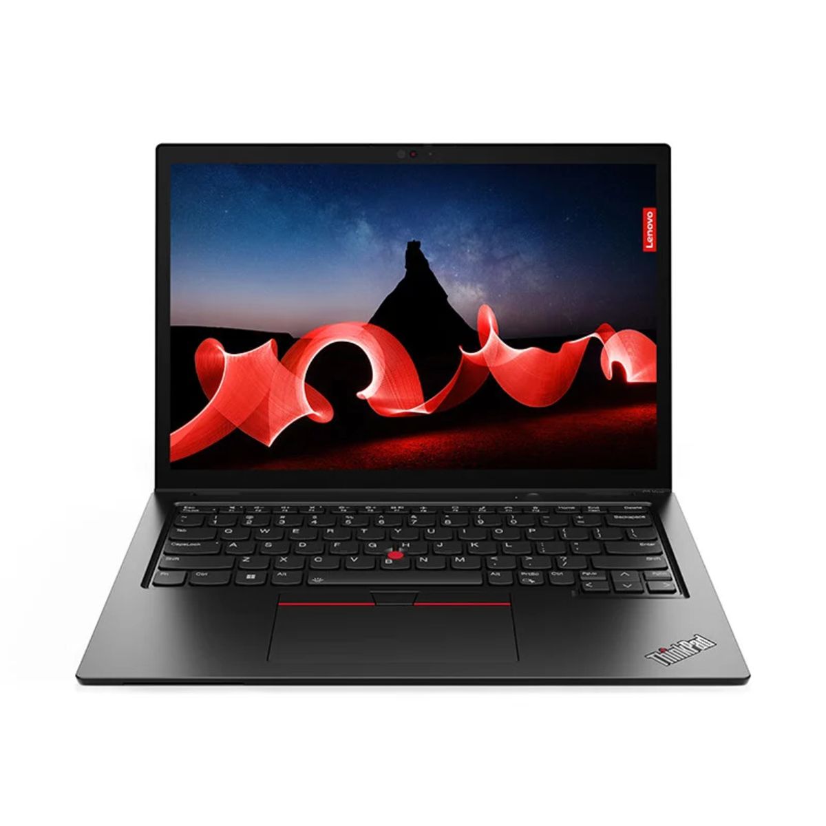 لپتاپ لنوو thinkpad s2 yoga 2023 از روبه‌رو با پس زمینه قرمز