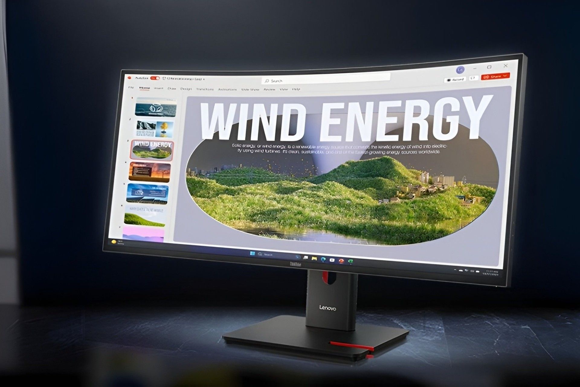 نمای جلو مانیتور خمیده‌ی لنوو تینک‌ویژن T34WD