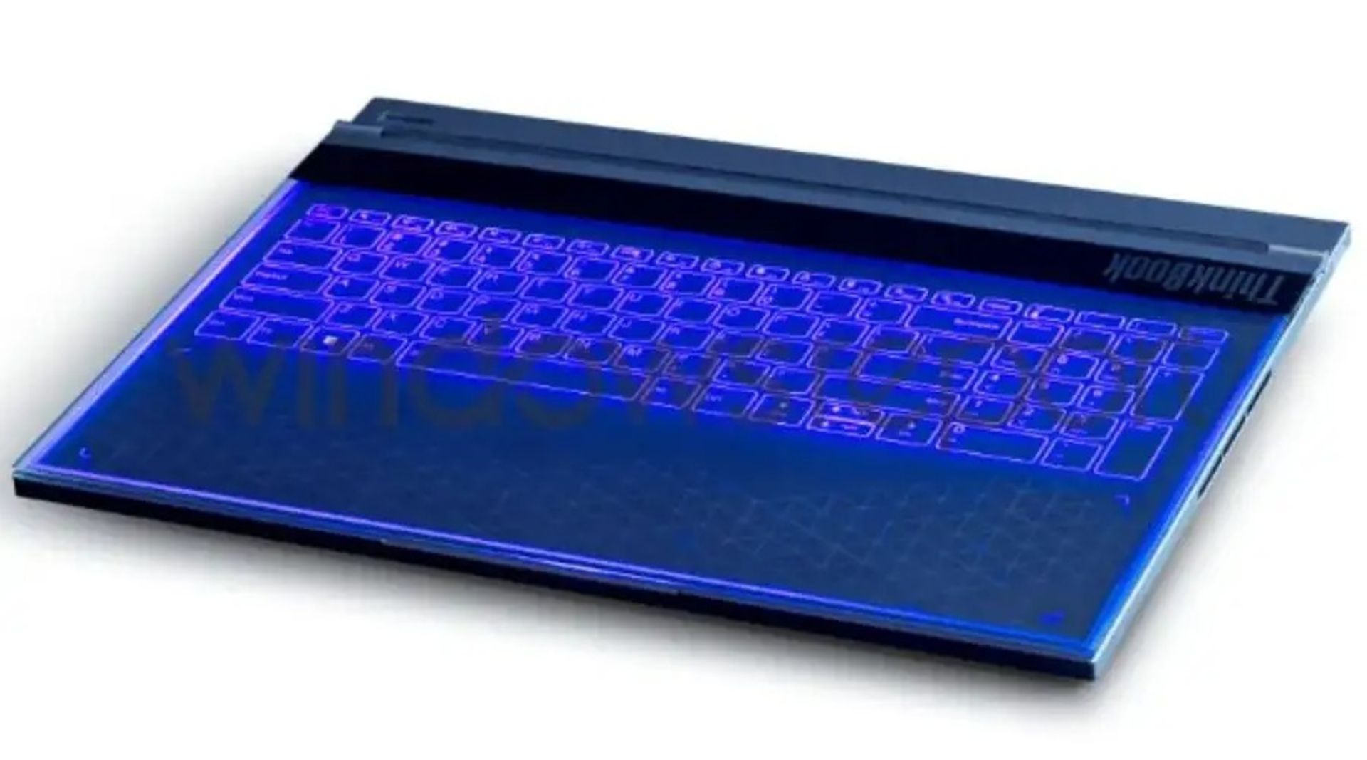 رندر لپ‌تاپ لنوو با طراحی شفاف از نمای بالا