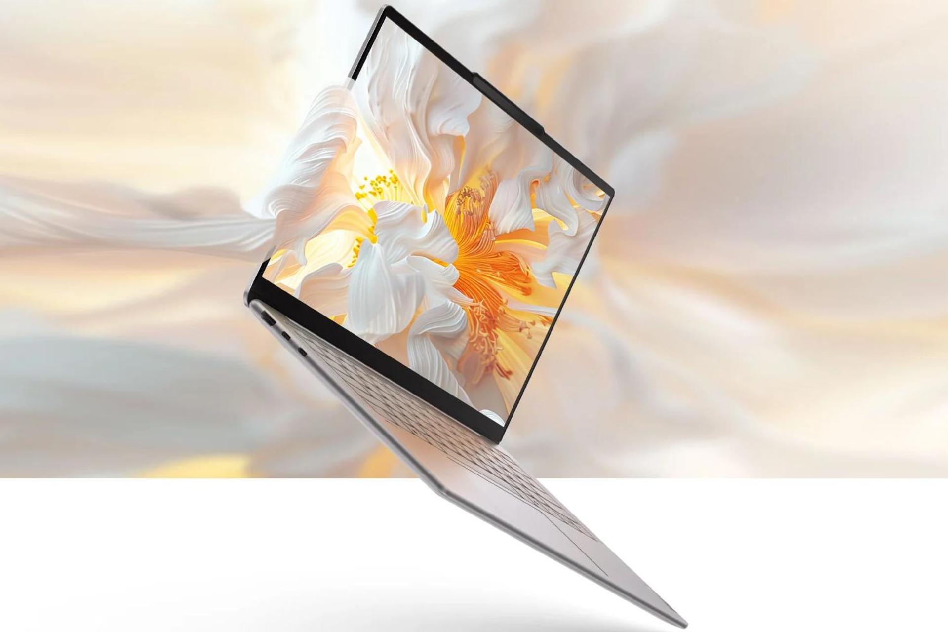 لپ تاپ لنوو Yoga Air 14 AI از نمای جلو با زمینه رنگی