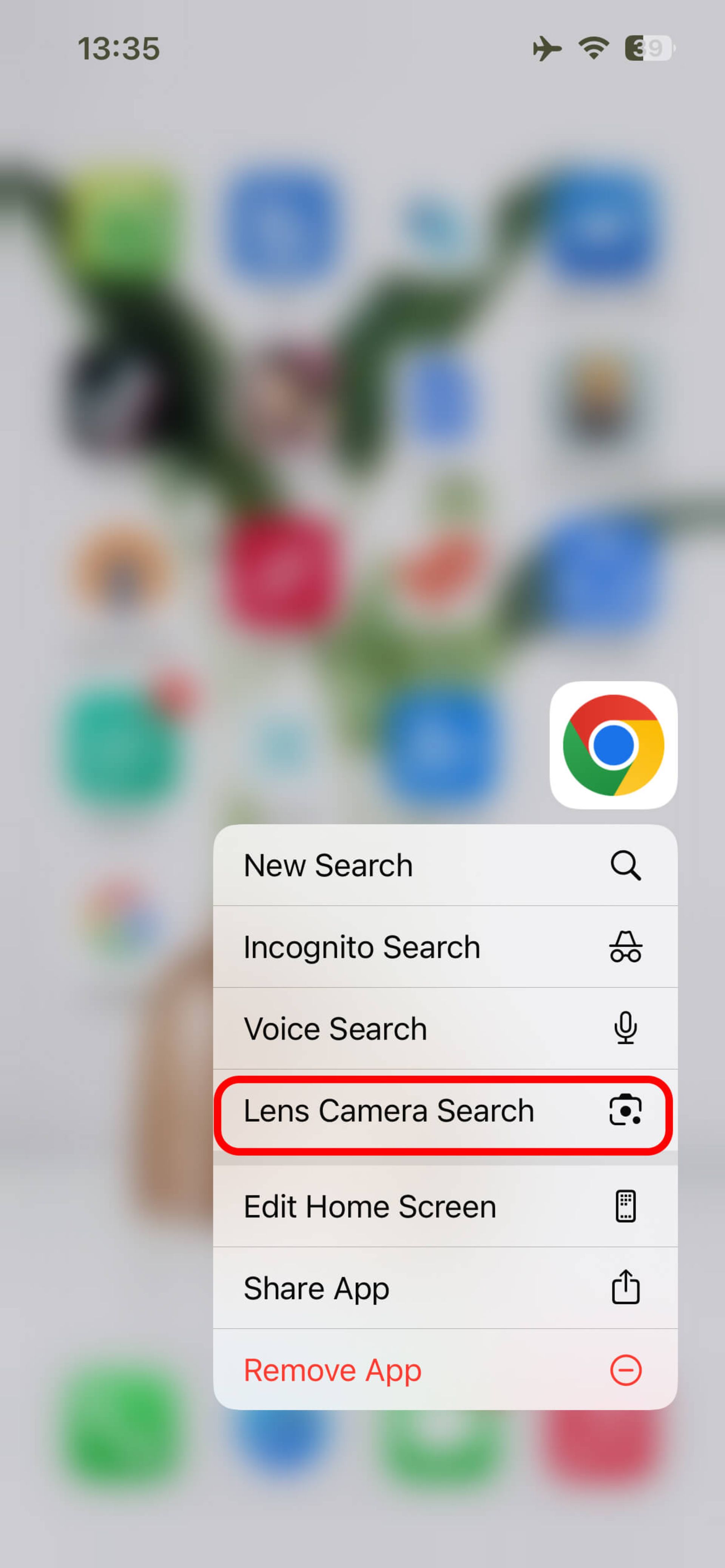 انتخاب Lens Camera Search در گوگل کروم برای اسکن کد qr آیفون