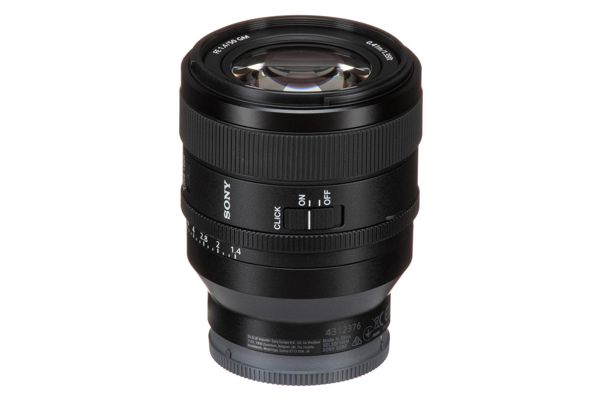 لنز سونی Sony FE 50mm F1.4 GM نمای بالا و جلو