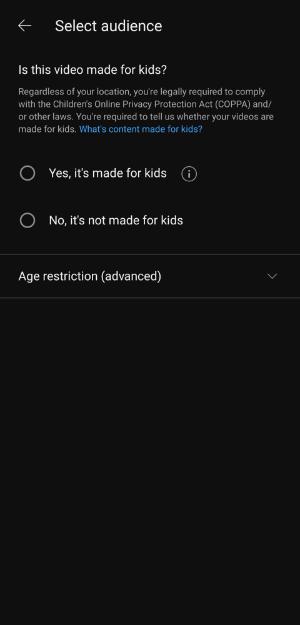 Children's settings for videos on YouTube shorts