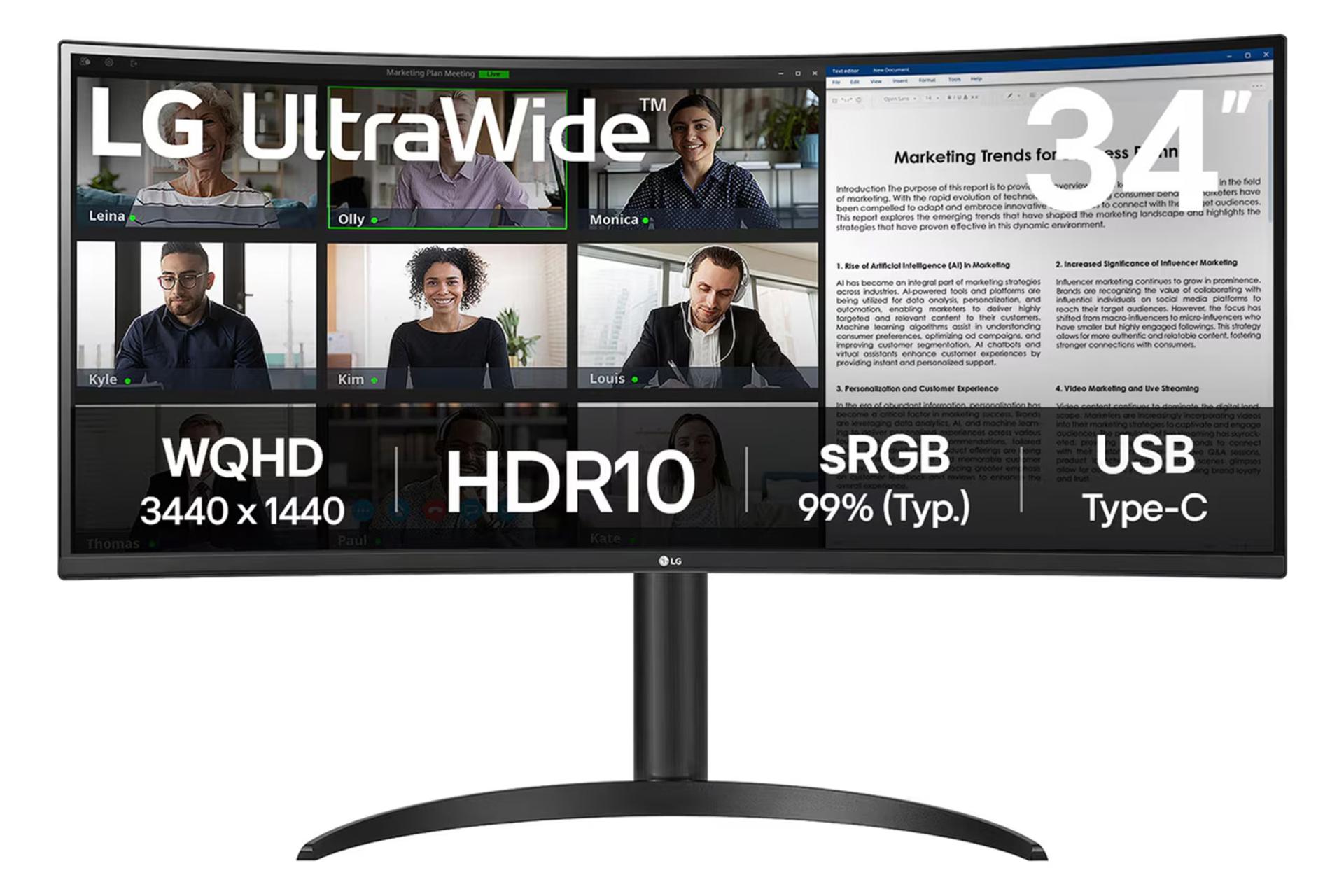 مانیتور ال جی 34 اینچ مدل 34WR55QK نمای جلو