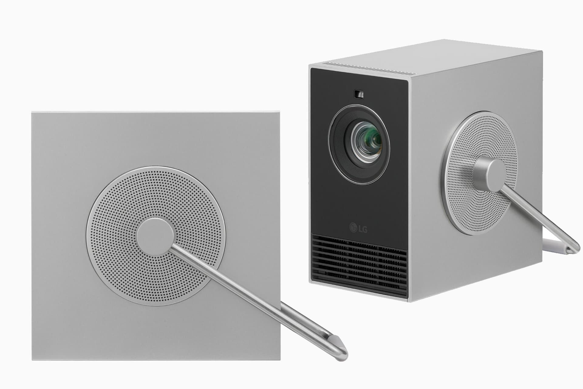 پروژکتور LG CineBeam Qube نمای کناری و سه رخ جلو