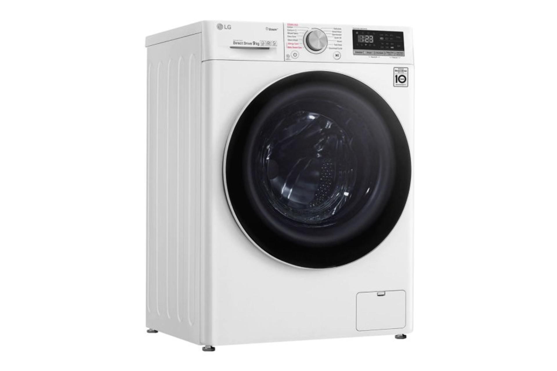 ماشین لباسشویی ال جی LG F4V5VYP0W نمای جلو و چپ