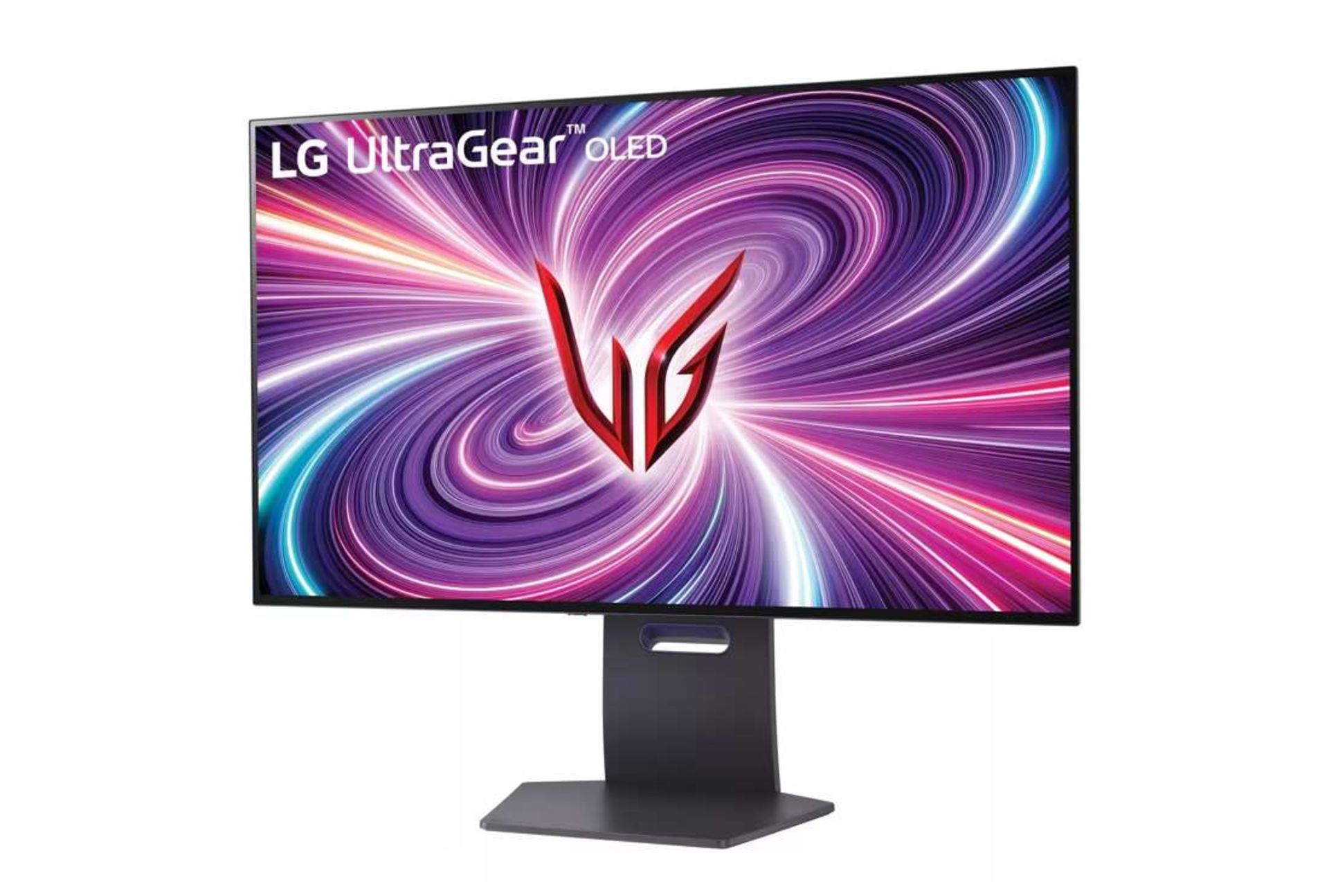 مانیتور اولد 32GS95UE-B ال‌جی سیاه رنگ با پس زمینه‌ی بنفش