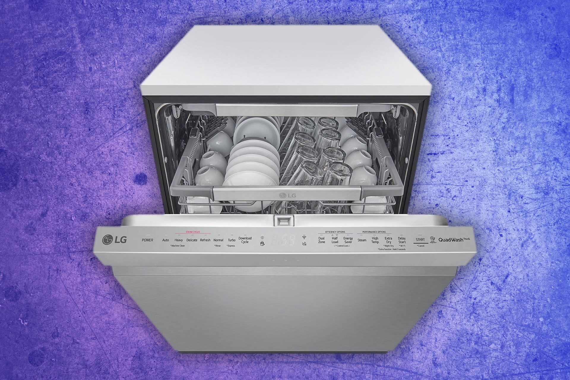 ماشین ظرفشویی ال جی در مقابل بکگراند بنفش