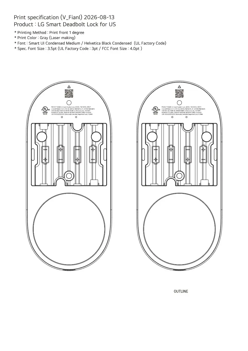 طرح فنی و مشخصات ابعاد قفل هوشمند ال‌جی (LG Smart Deadbolt Lock)