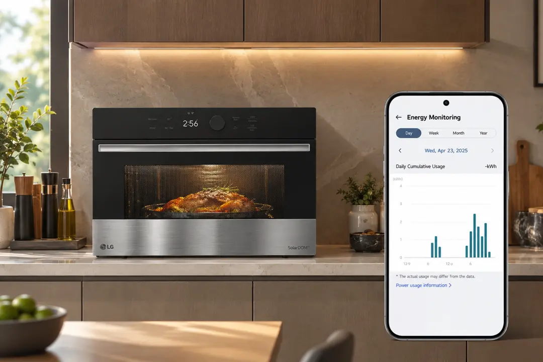 اجاق گاز و مایکروویو LG SolarDOM در حال پخت غذا در آشپزخانه