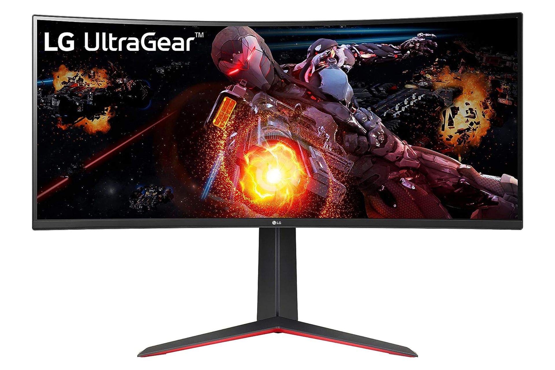 نمای جلو و لوگوی مانیتور ال جی 34 اینچ مدل UltraGear 34GP63A