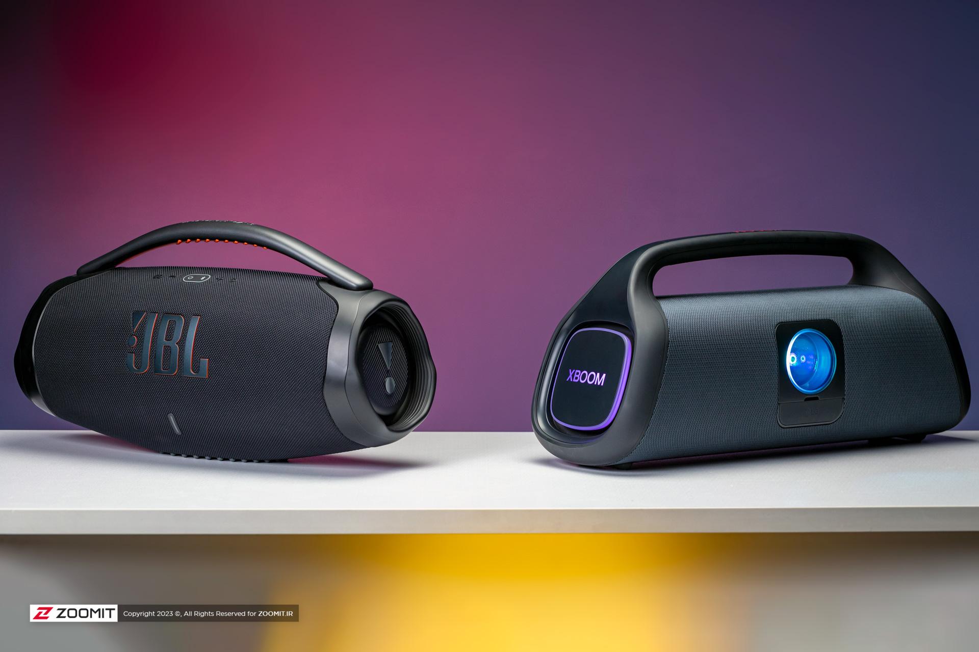 اسپیکر LG XBOOM Go درکنار اسپیکر JBL Boombox 3