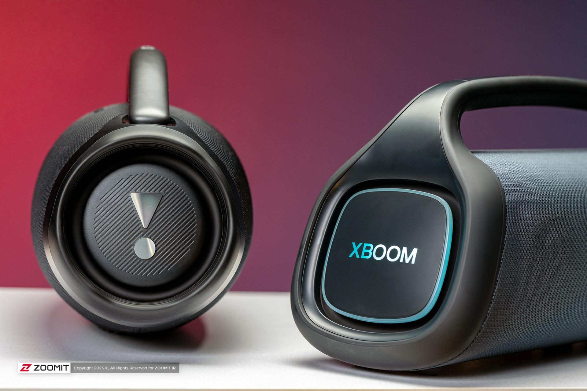 LG XBOOM Go درکنار اسپیکر JBL Boombox 3