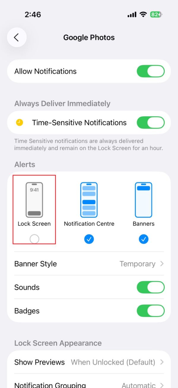 صفحه‌ی Notifications در تنظیمات آیفون و غیرفعال کردن نمایش نوتیف‌ها در لاک‌اسکرین