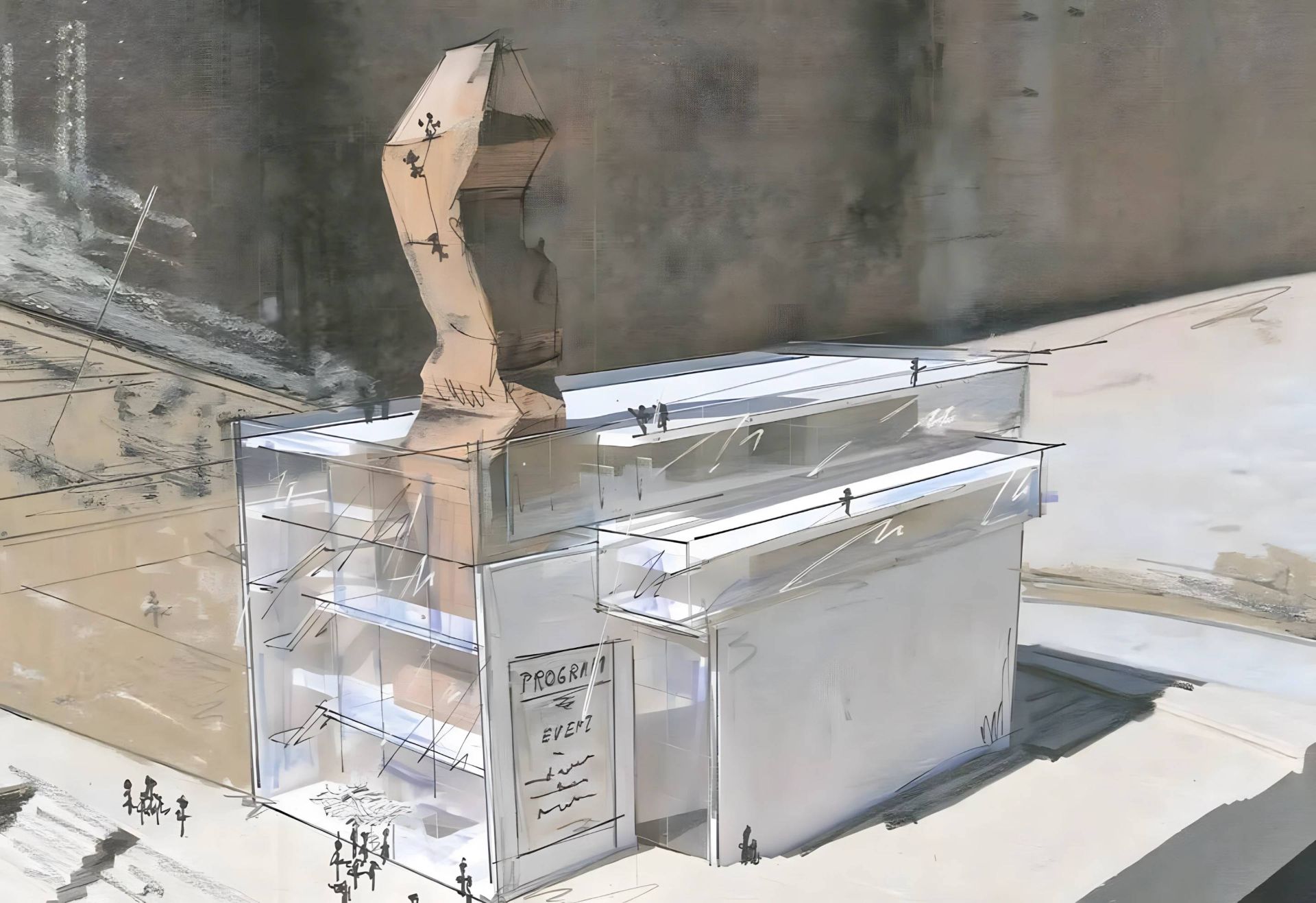 سالن کنسرت و دیواره صخره‌نوردی همراه آسمانخراش آینده لینا پیک