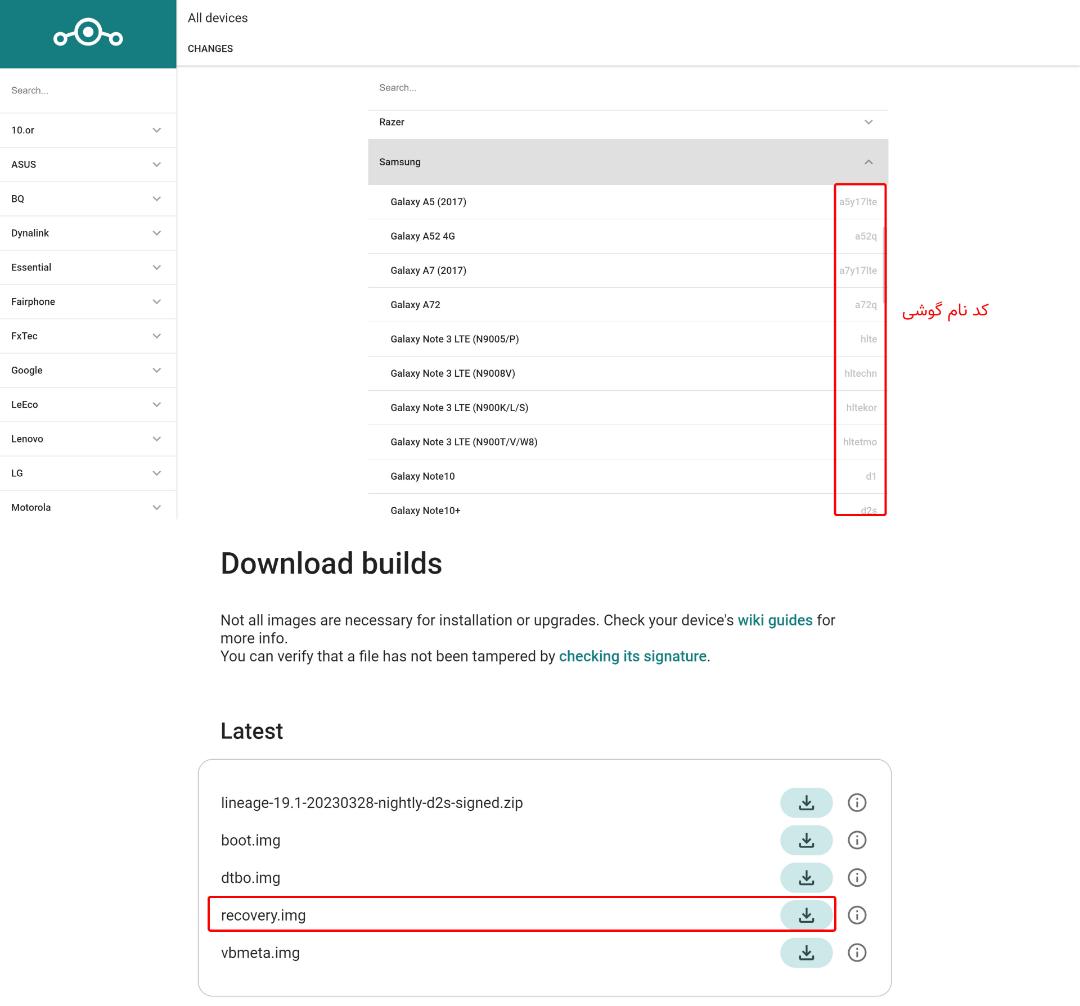 مدل های پشتیبانی شده گوشی سامسونگ در LineageOS