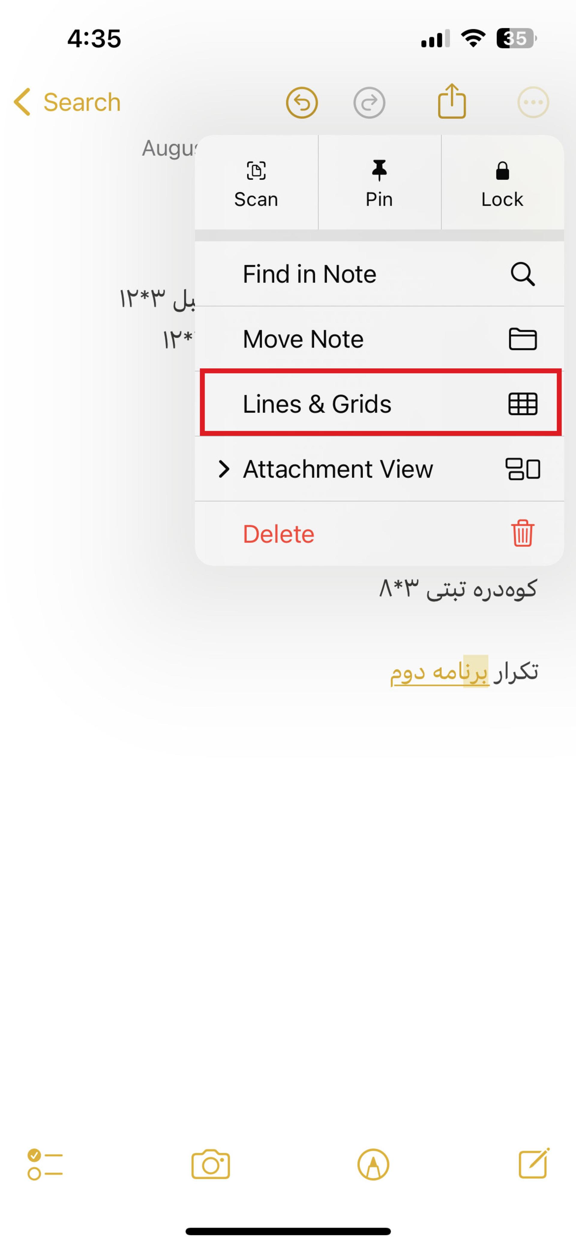 گزینه‌ی Lines & Grids