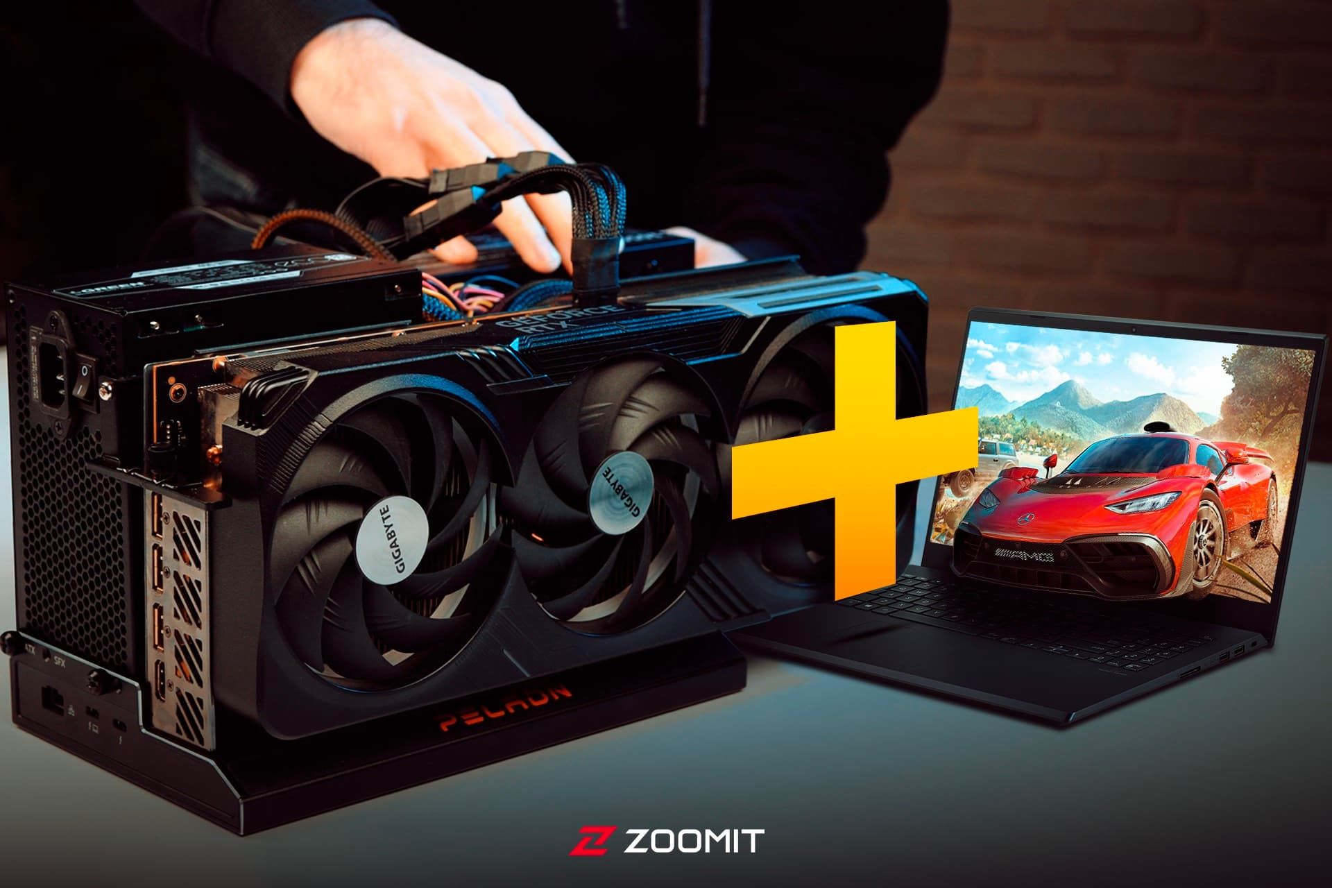 داک گرافیک اکسترنال Link S-1 در کنار لپ تاپ نمای جلو