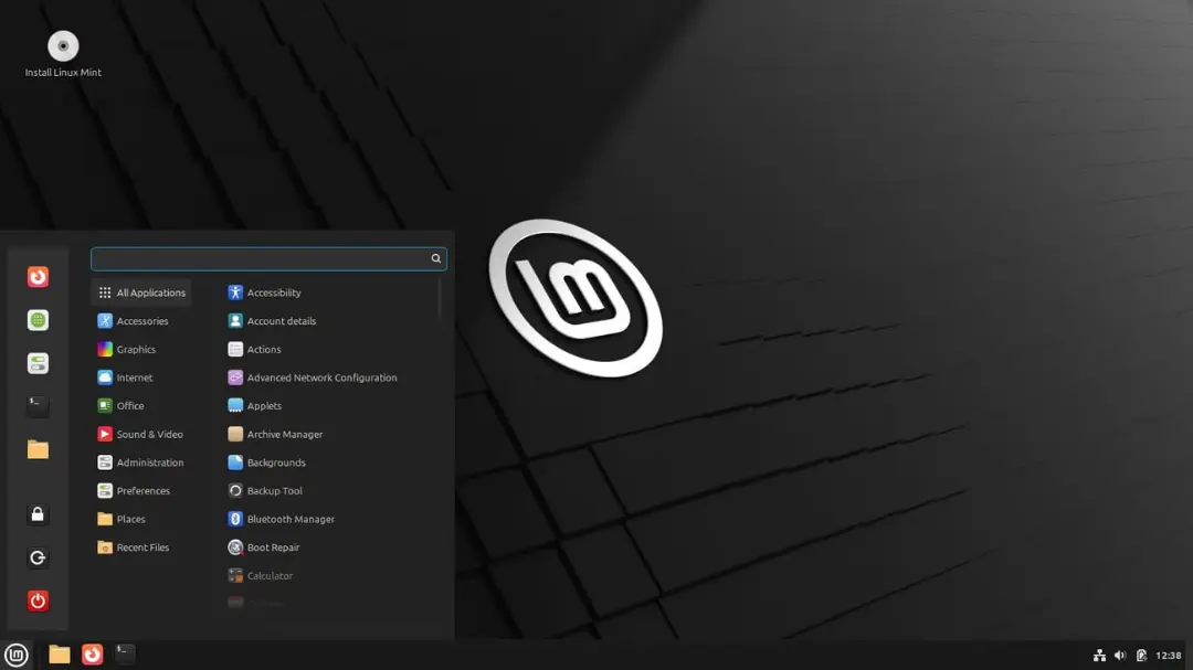 رابط کاربری سیستم‌عامل لینوکس مینت (Linux Mint) با منوی برنامه‌ها