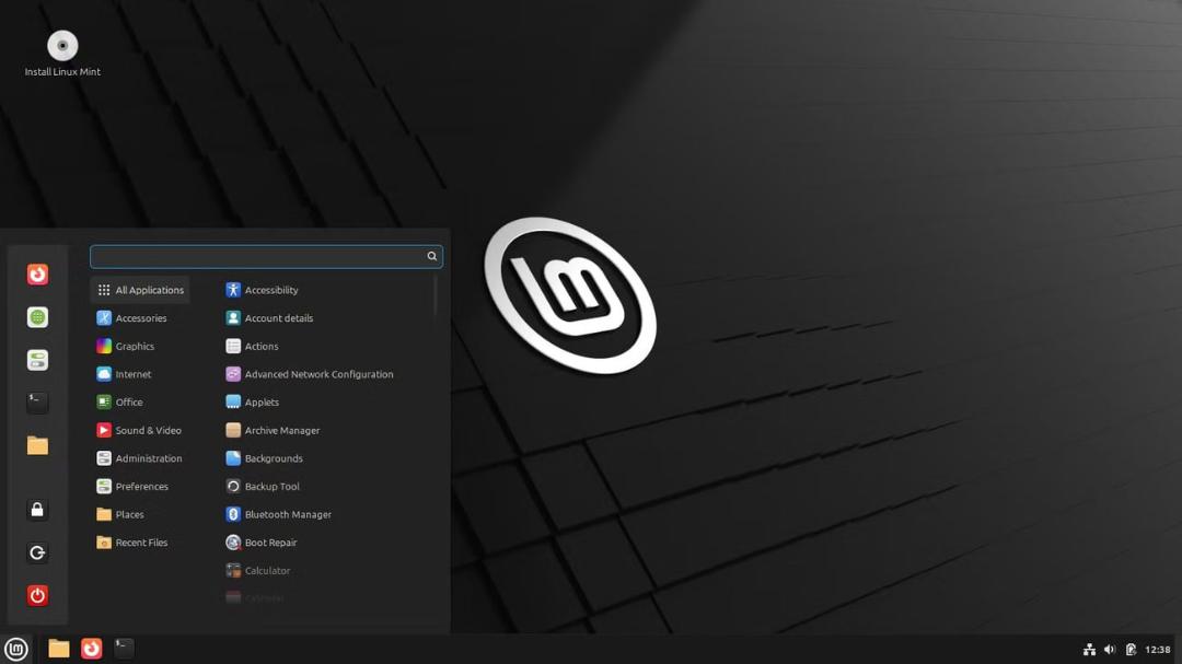 رابط کاربری سیستم‌عامل لینوکس مینت (Linux Mint) با منوی برنامه‌ها