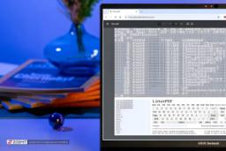 نصف صفحه لپ تاپ درحال نمایش لینوکس روی‌ PDF