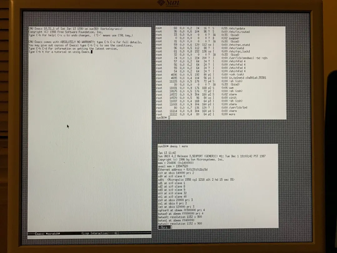 ایستگاه کاری Sun با GNU Emacs و X11R1