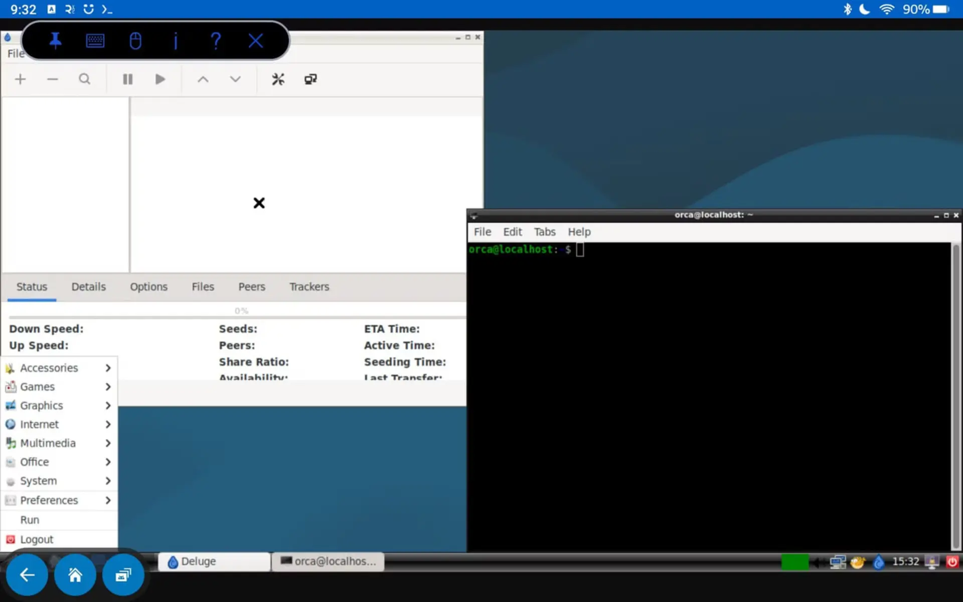 رابط کاربری ترمینال لینوکس (Linux) و نرمافزار Deluge در محیط اندروید