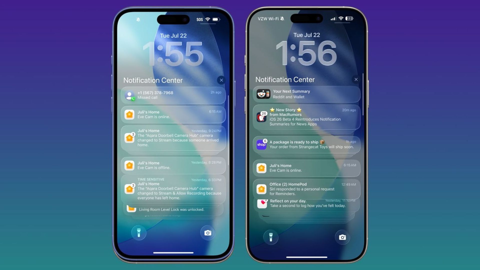 نوتفیکیشن‌ها در لاک‌اسکرین بتای چهارم iOS 26