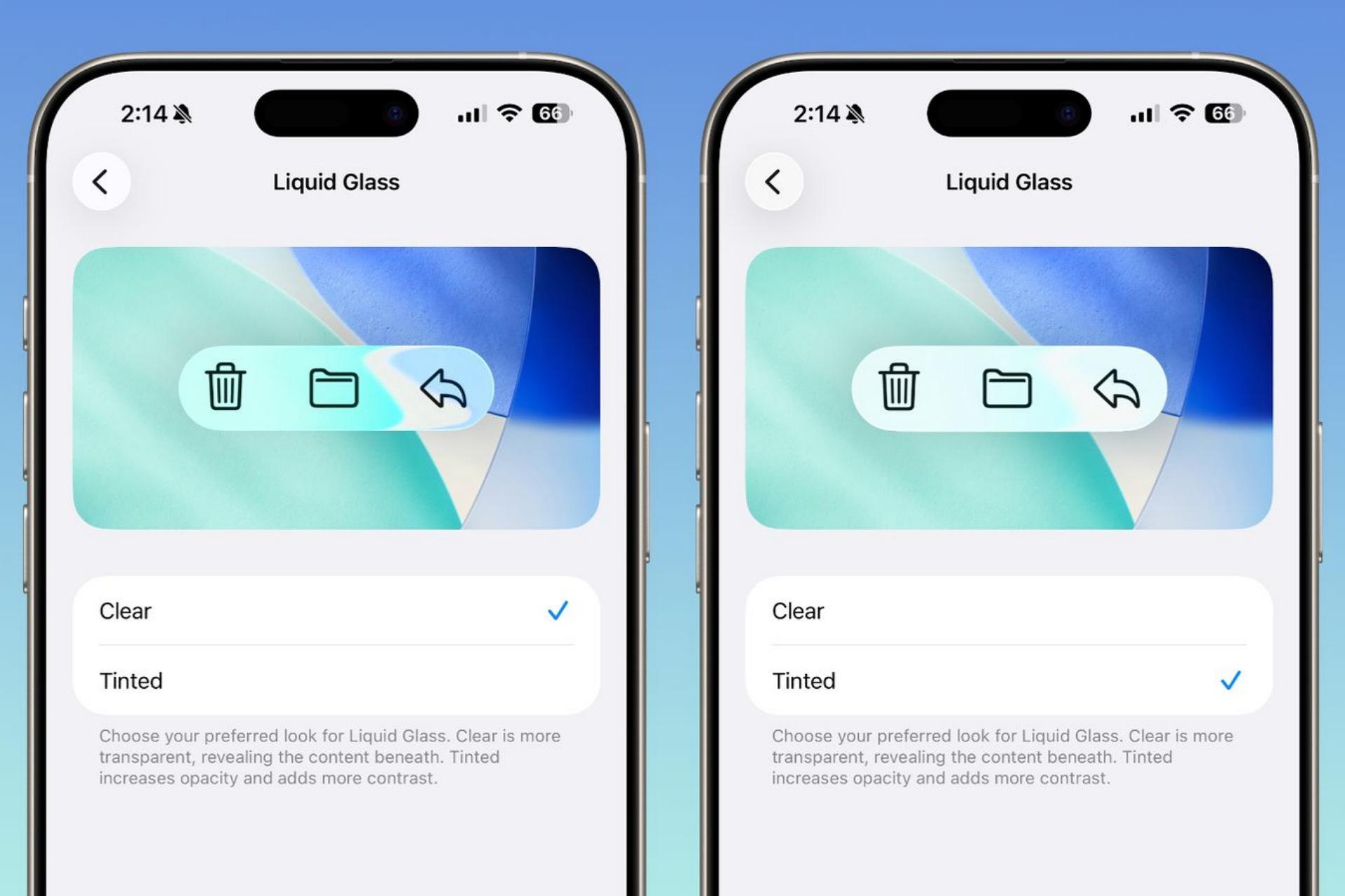 تنظیم سطح شفافیت زبان طراحی Liquid Glass در آیفون