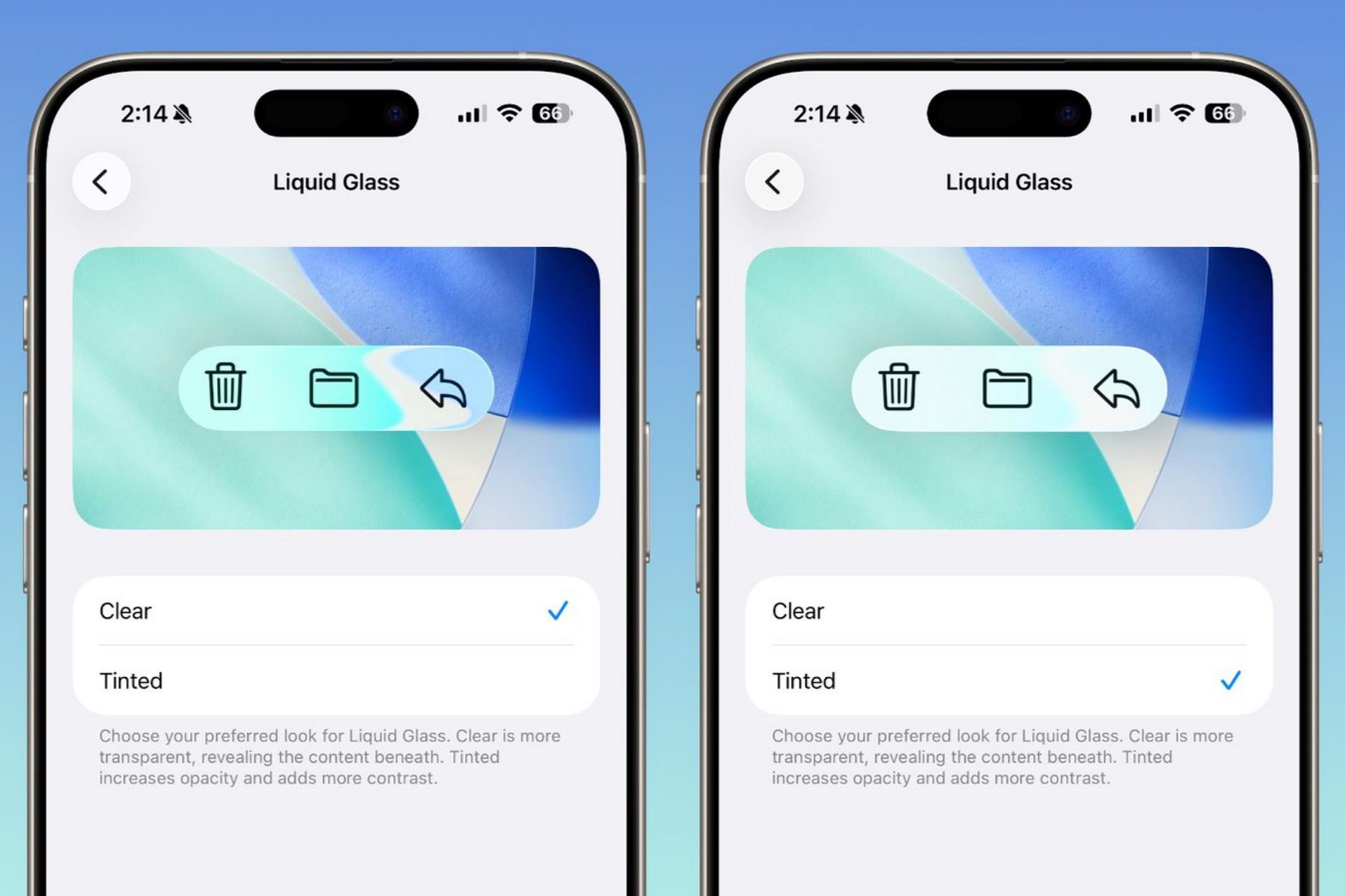 تنظیم سطح شفافیت زبان طراحی Liquid Glass در آیفون