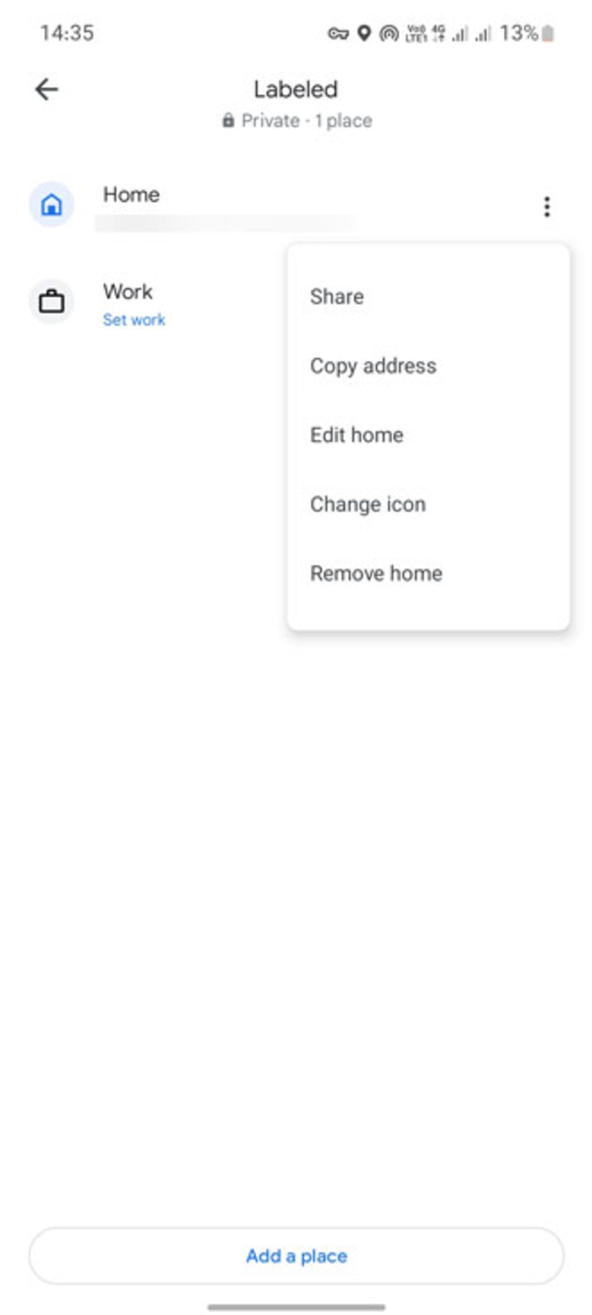 صفحه‌ی ثبت آدرس خانه و محل کار در گوگل مپس