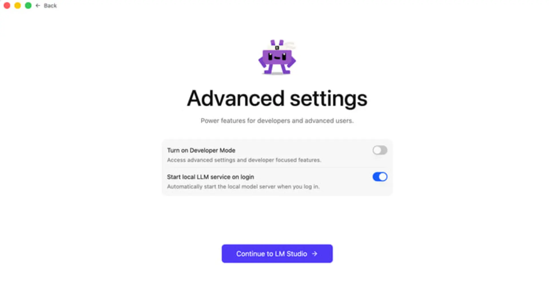 رابط کاربری تنظیمات پیشرفته (Advanced settings) در نرمافزار LM Studio