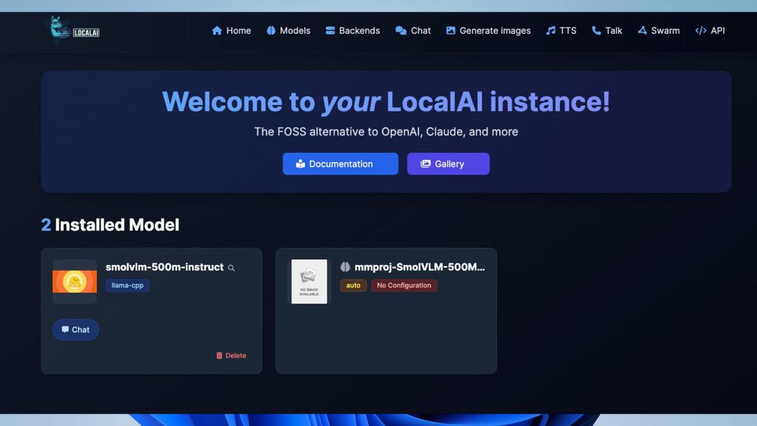 پنجره‌ی برنامه‌ی Localai