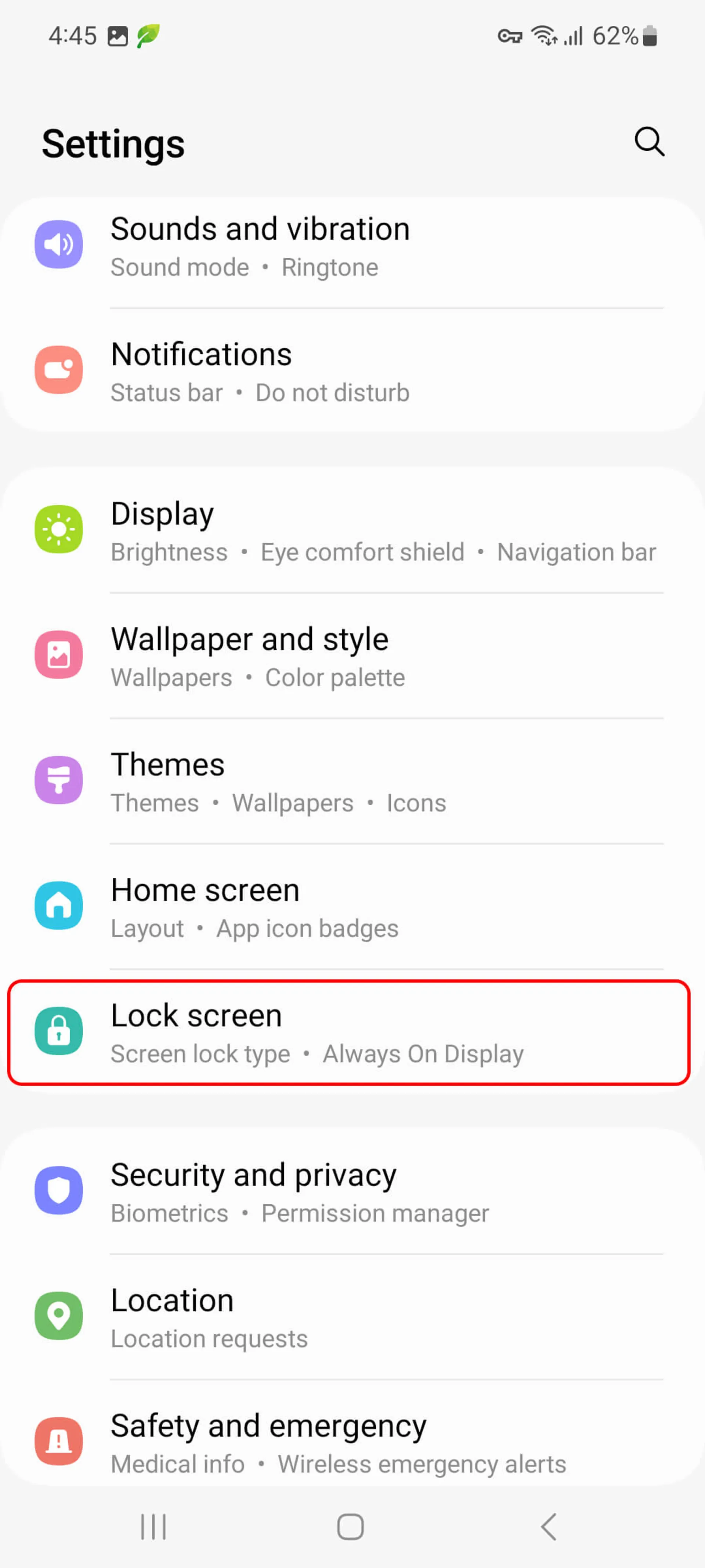 Lock Screen در تنظیمات گوشی سامسونگ