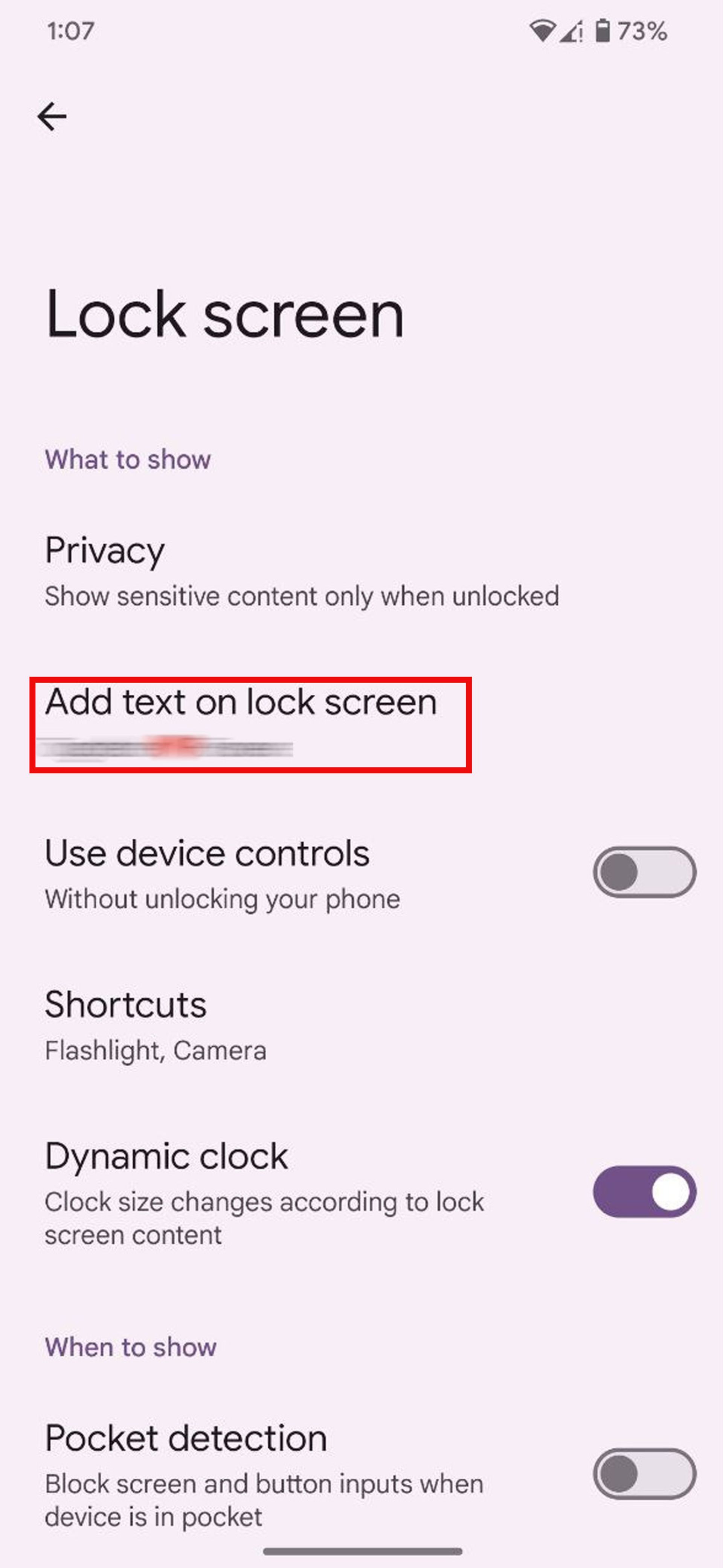 تنظیمات Lock Screen