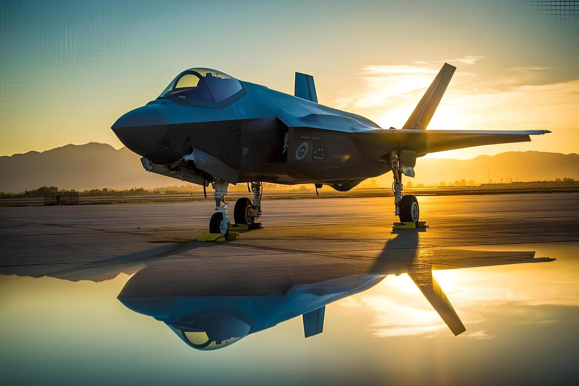 نمای سه‌چهارم جلو جنگنده‌ی F-35