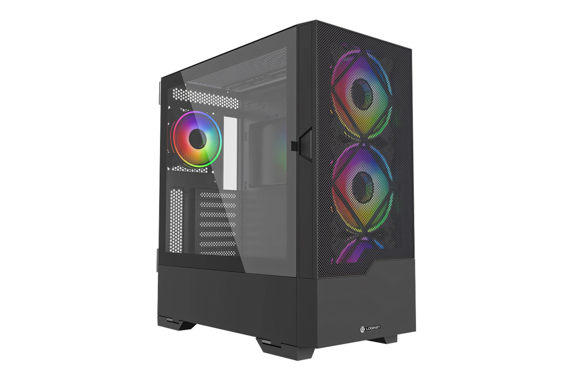 نمای نیمرخ کیس کامپیوتر لاجی کی C554B با نمایش پنل جلو و کناری