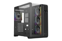 نمای نیمرخ کیس کامپیوتر لاجی کی C654B با نمایش پنل سمت چپ و نمایشگر LCD پنل جلو