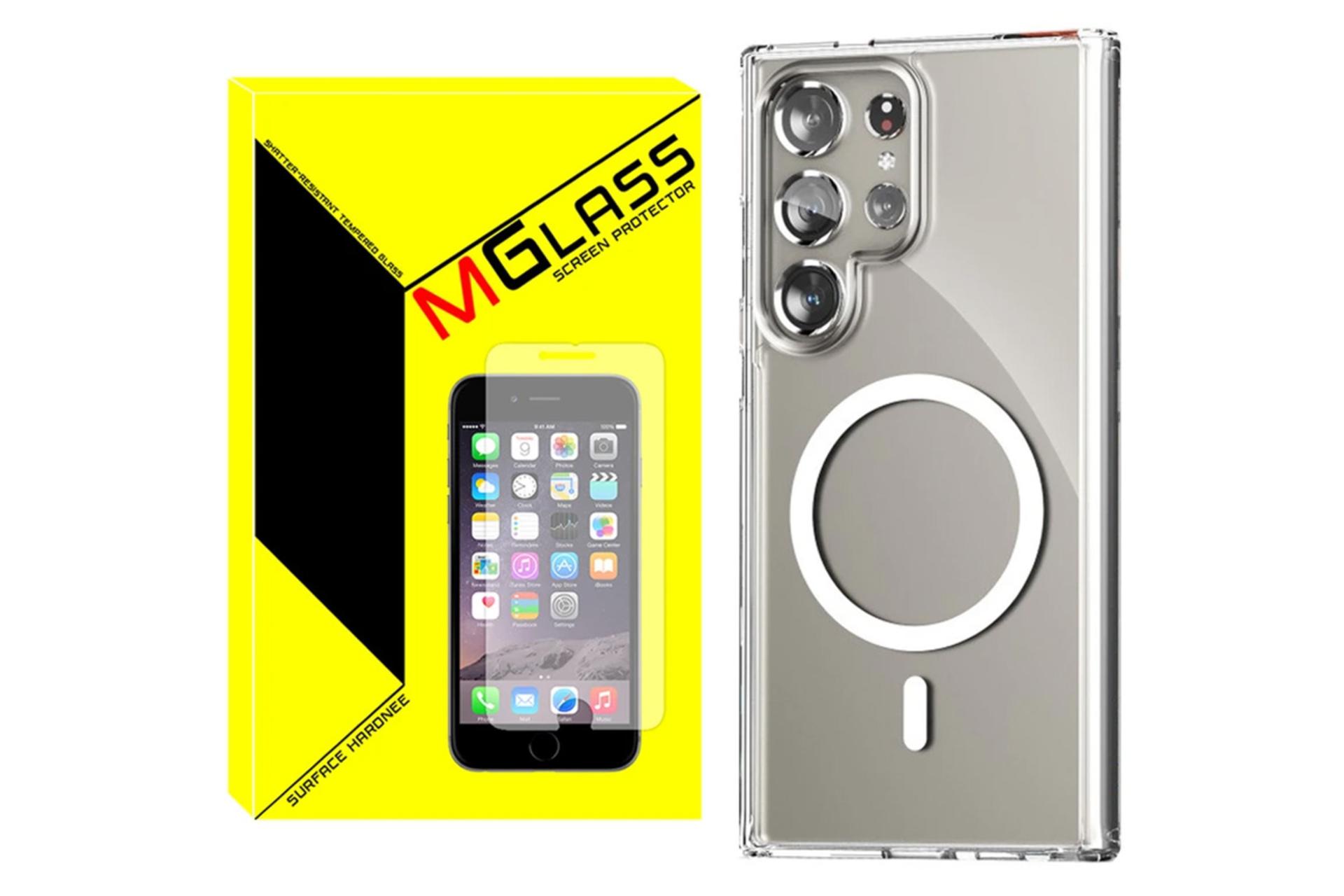 جعبه قاب گوشی ام گلس مدل Clear-Magsafe-MG مناسب سامسونگ Galaxy S24 Ultra