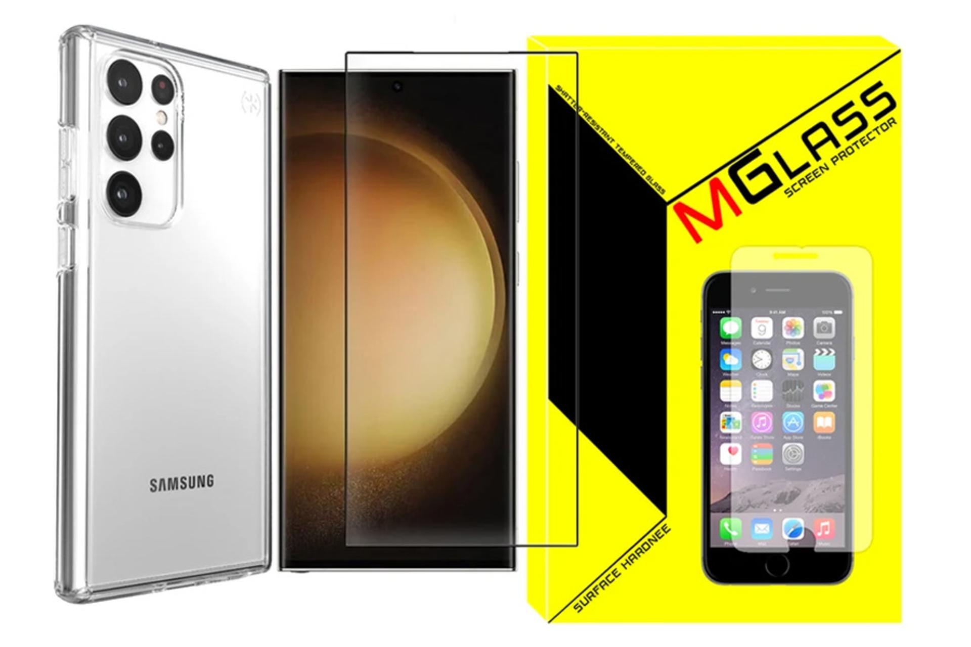قاب گوشی ام گلس مدل Clear-MGL مناسب سامسونگ Galaxy S24 Ultra همراه با محافظ صفحه نمایش