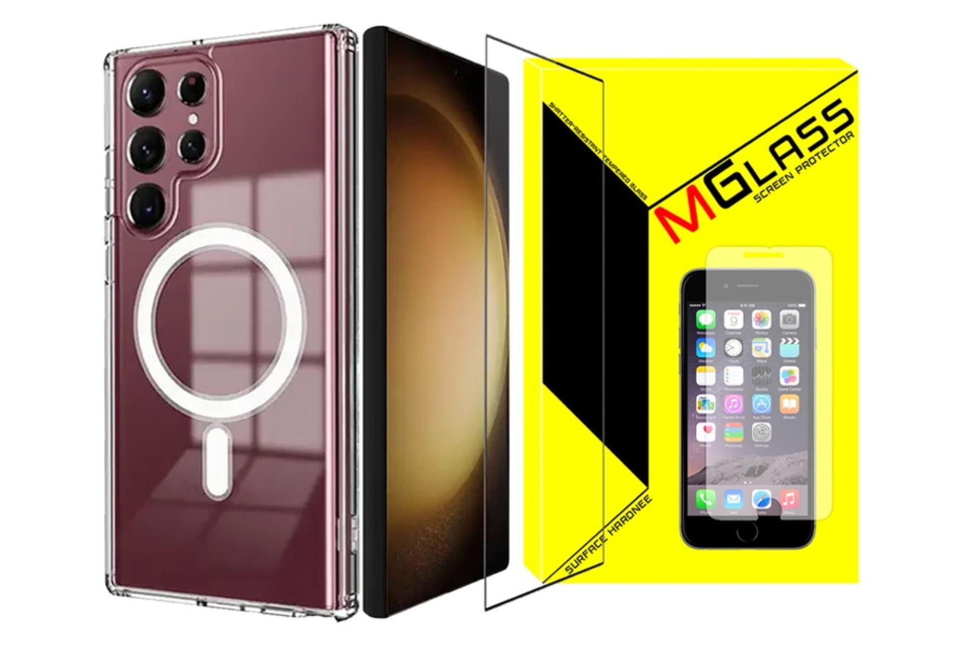 قاب گوشی ام گلس مدل Magsafe-MGL مناسب سامسونگ Galaxy S24 Ultra همراه با محافظ صفحه نمایش