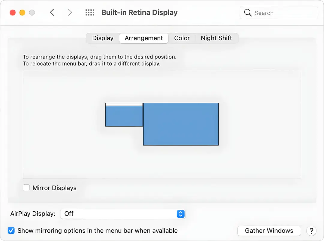 تنظیمات چیدمان نمایشگرهای متصل به سیستم‌عامل مک (macOS)