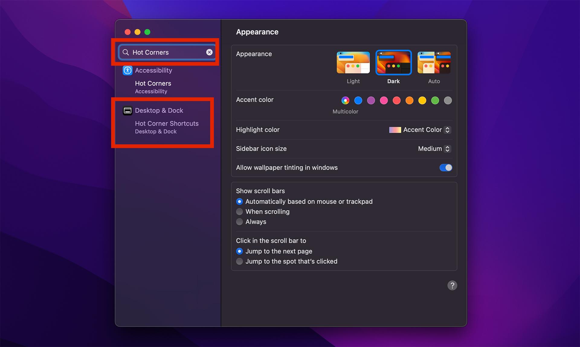پنجره System settings باز و دور دو گزینه خط قرمز کشیده شده