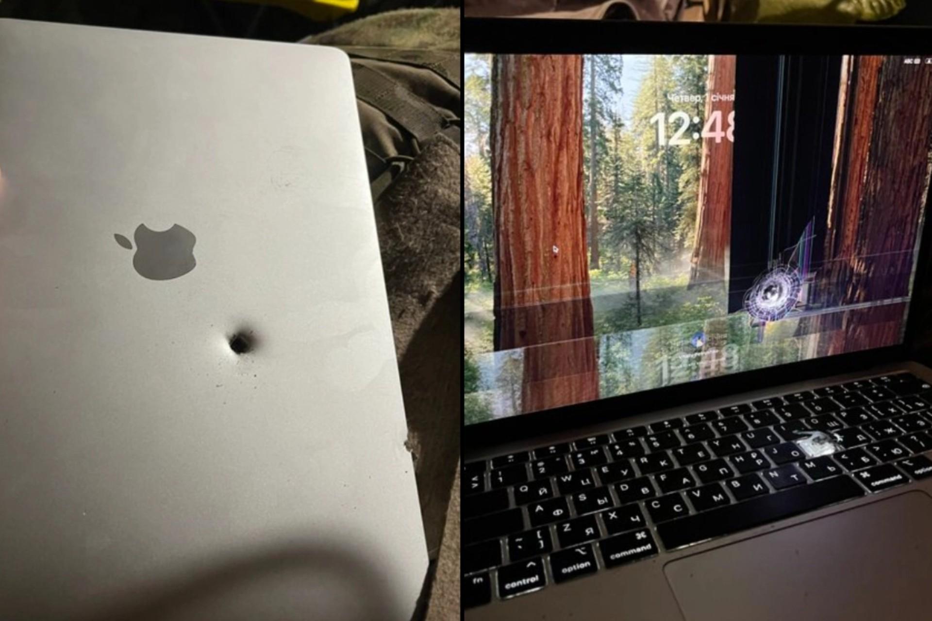 نمای بیرون و نمایشگر لپ‌تاپ مک‌بوک ایر ترکش‌خورده