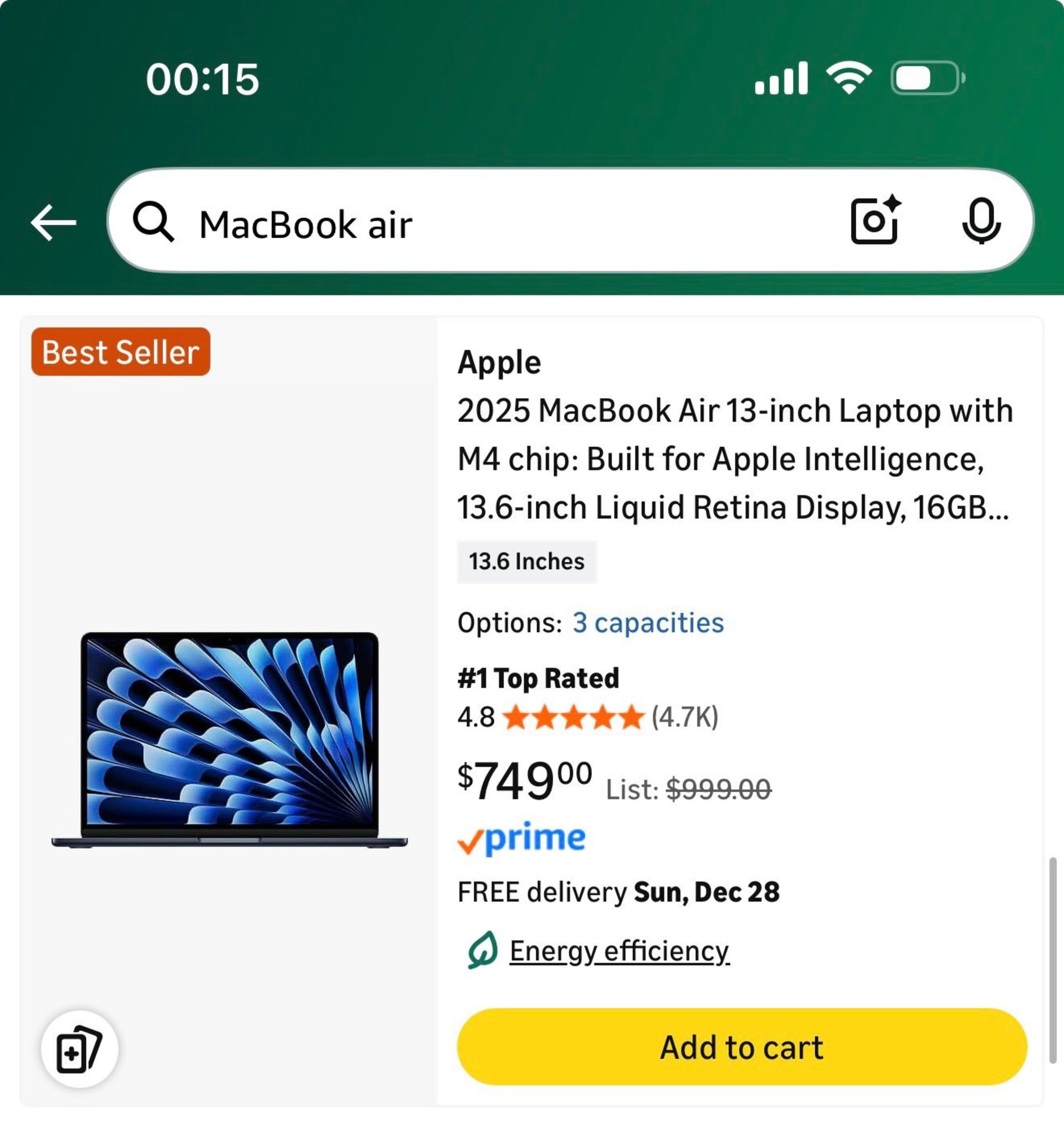 قیمت مک‌بوک ایر M4 در یک فروشگاه آنلاین خارجی